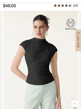 OGL Black Mock Neck Cap-Sleeve Top